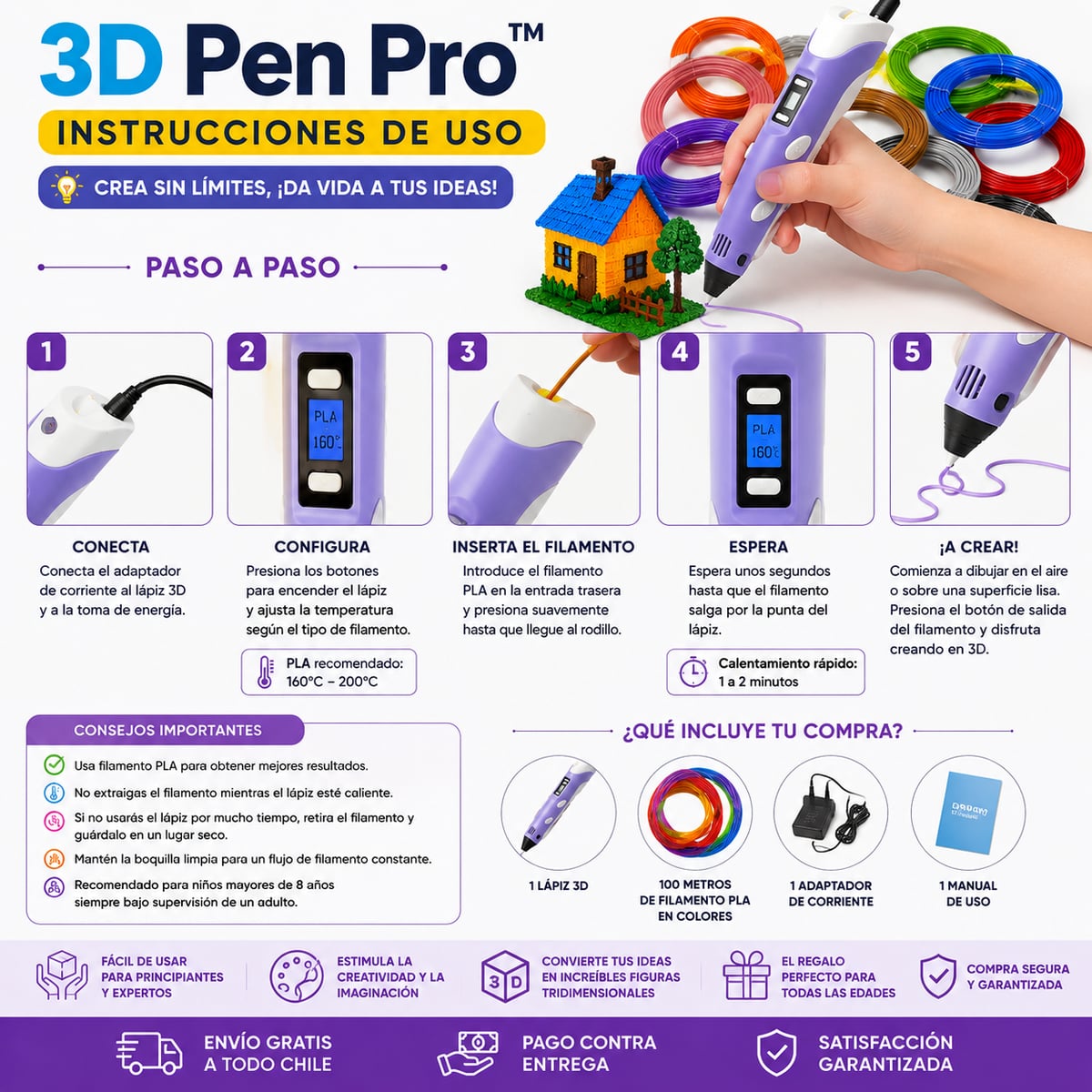 3D Pen Pro™ | Lápiz 3D Creativo + Filamento PLA completamente GRATIS