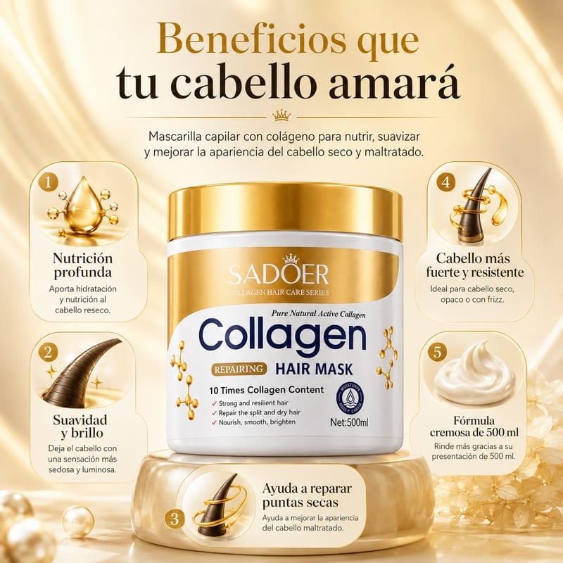 MASCARILLA COLLAGEN SADOER - CABELLO LISO EN MINUTOS ✅