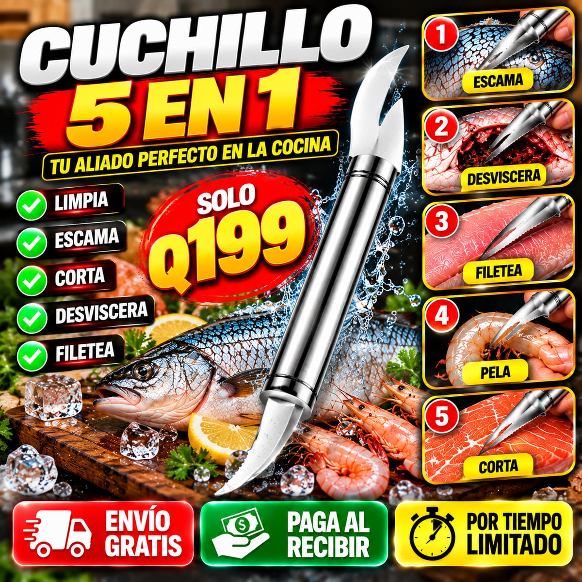 Pelador de Camarones 5 en 1 | Limpia y Prepara Mariscos Fácilmente