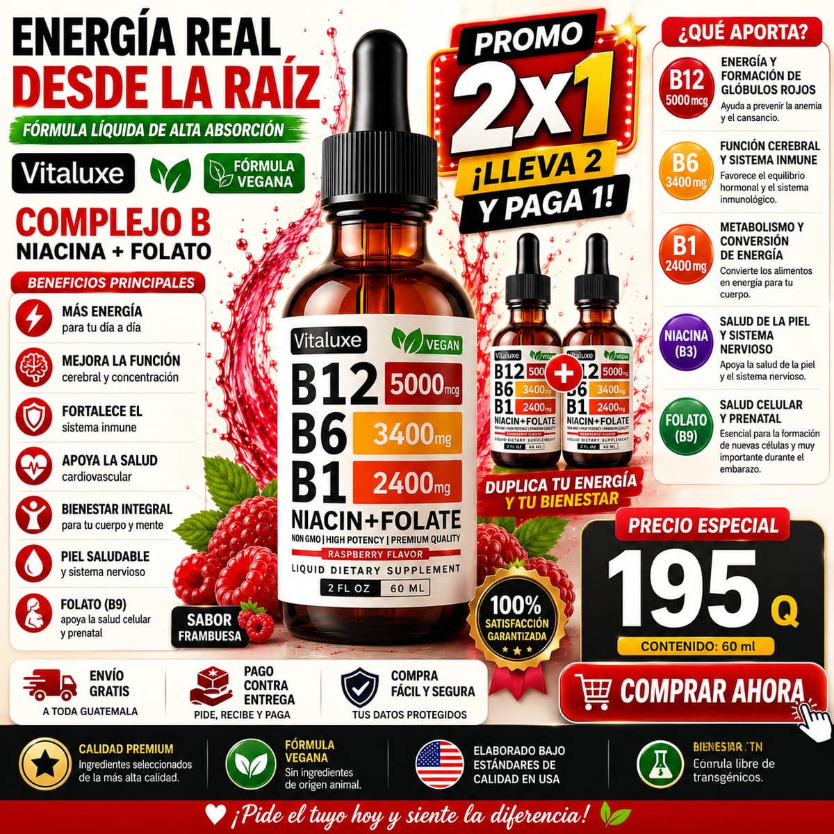 Vitamina B12 5000 mcg en Gotas Nusava – Complejo B Líquido Alta Potencia 2 frascos