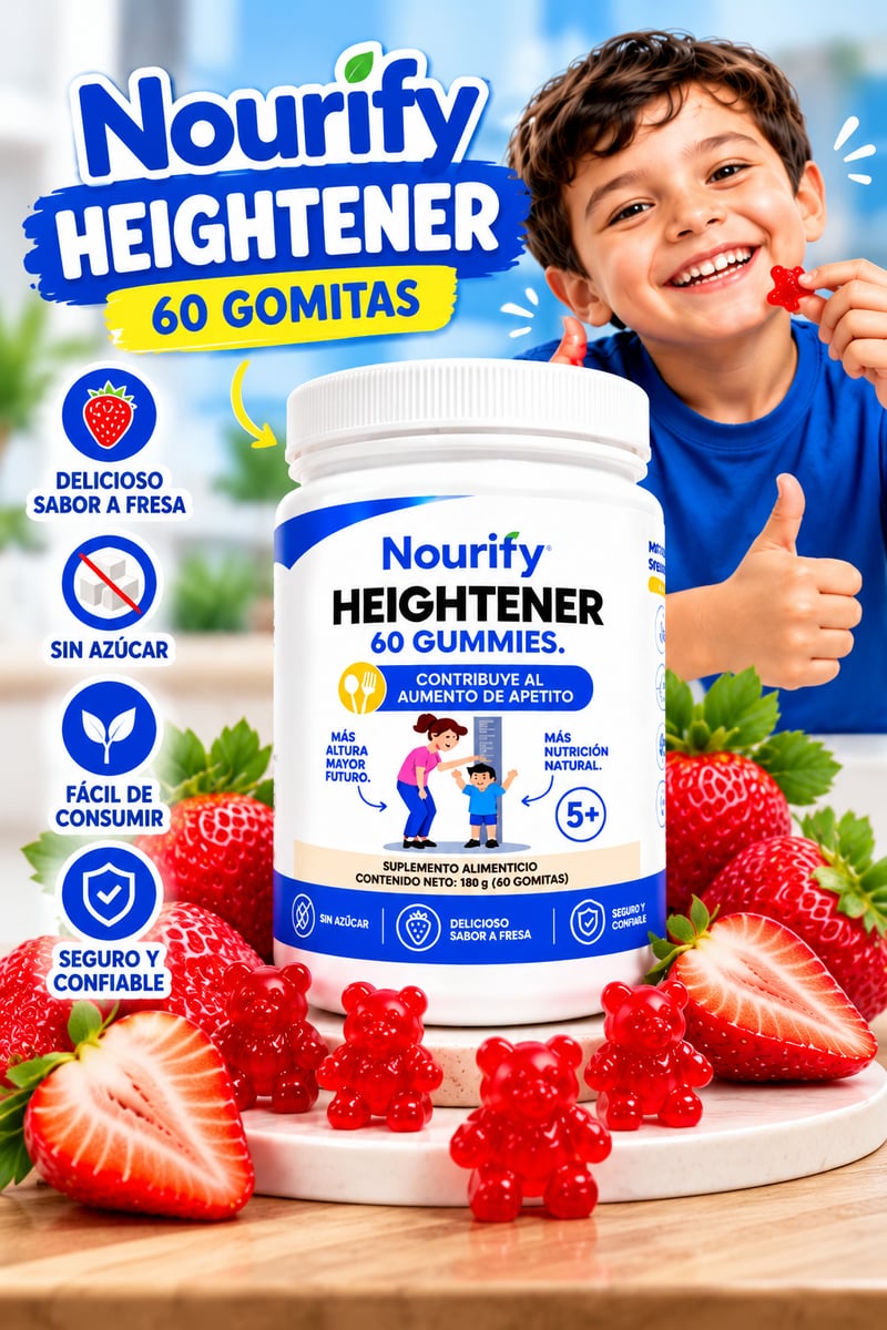 🍓 NOURIFY HEIGHTENER: ¡Nutrición Deliciosa En Gomitas Para Tus Pequeños! 💙  