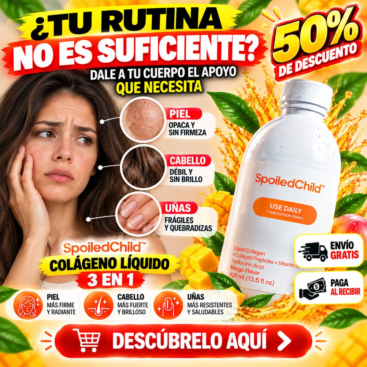 Colágeno Líquido 3 en 1 – Piel, Cabello y Uñas