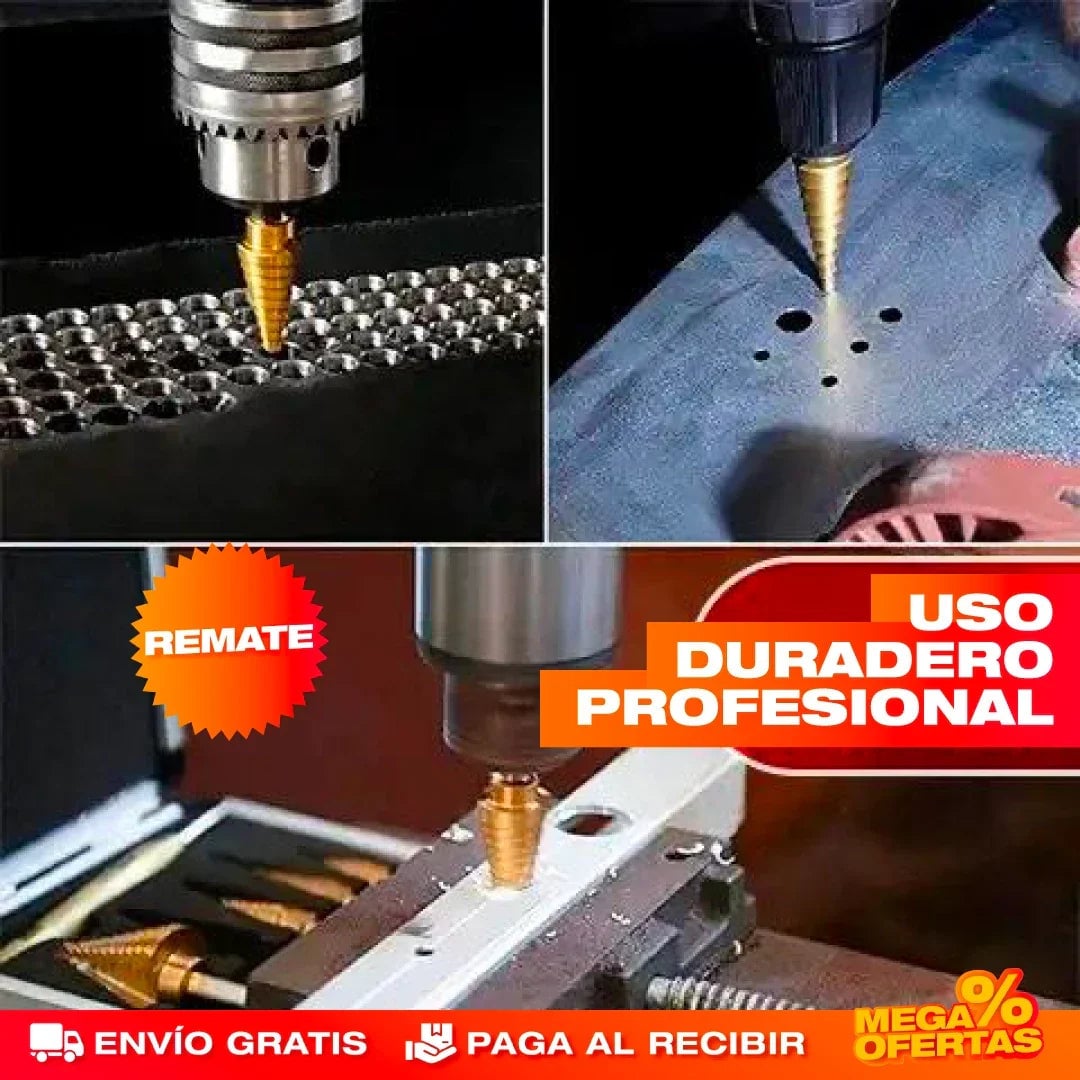 ¡ÚLTIMAS UNIDADES!! 🔩SET DE 5 BROCAS ESCALONADAS DE TITANIO - ENVÍO GRATIS