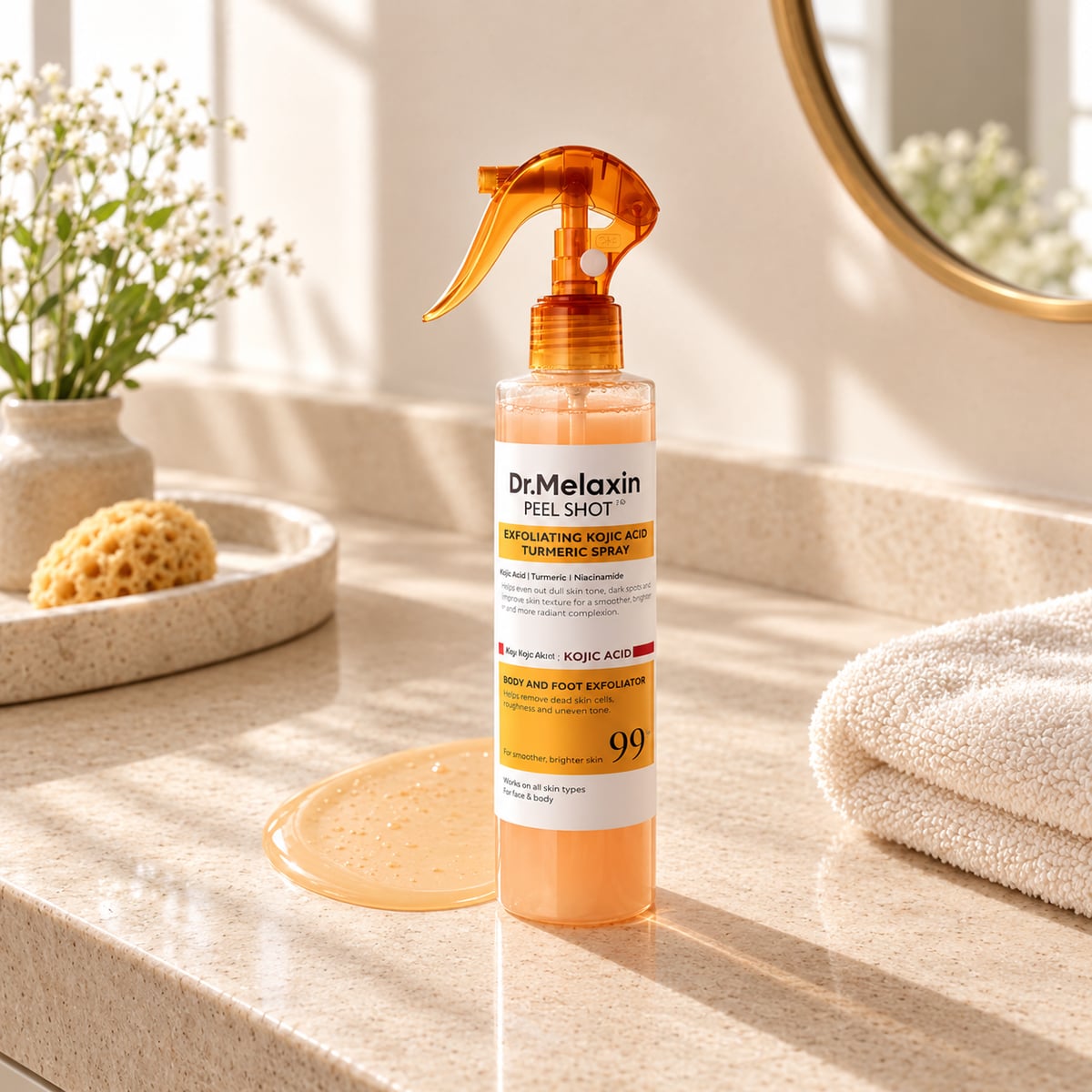 Dr. Melaxin Peel Shot — Spray Exfoliante Corporal con Ácido Kójico y Cúrcuma · 200 ml