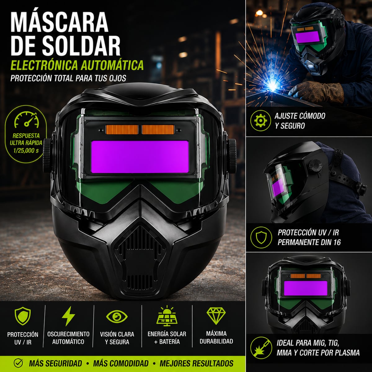⚡ Máscara de Soldar Electrónica con Oscurecimiento Automático Ultra Rápido