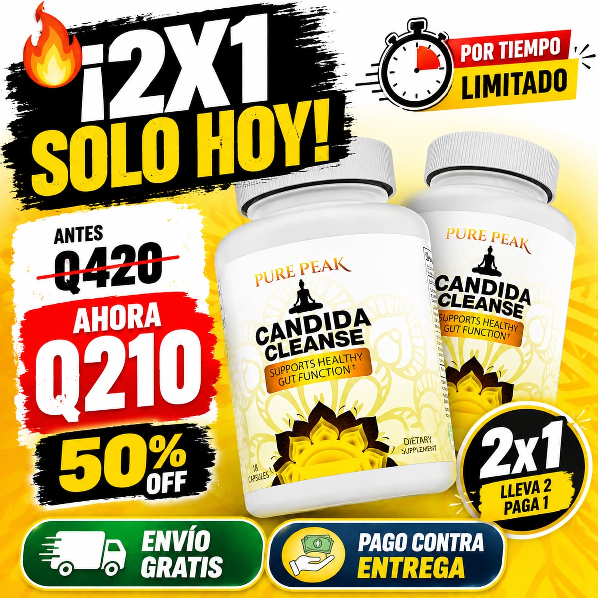 🌿 ¡OFERTA 2X1! Apoya tu bienestar digestivo con Candida Cleanse por solo Q210 🚚✨