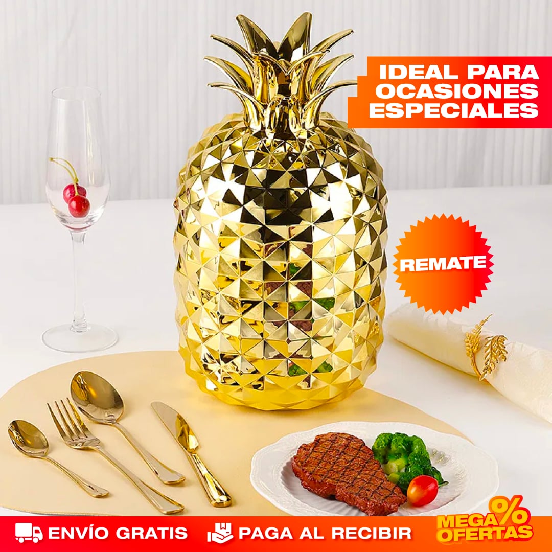 JUEGO DE CUBIERTOS 24 PIEZAS DORADO FORMA DE PIÑA