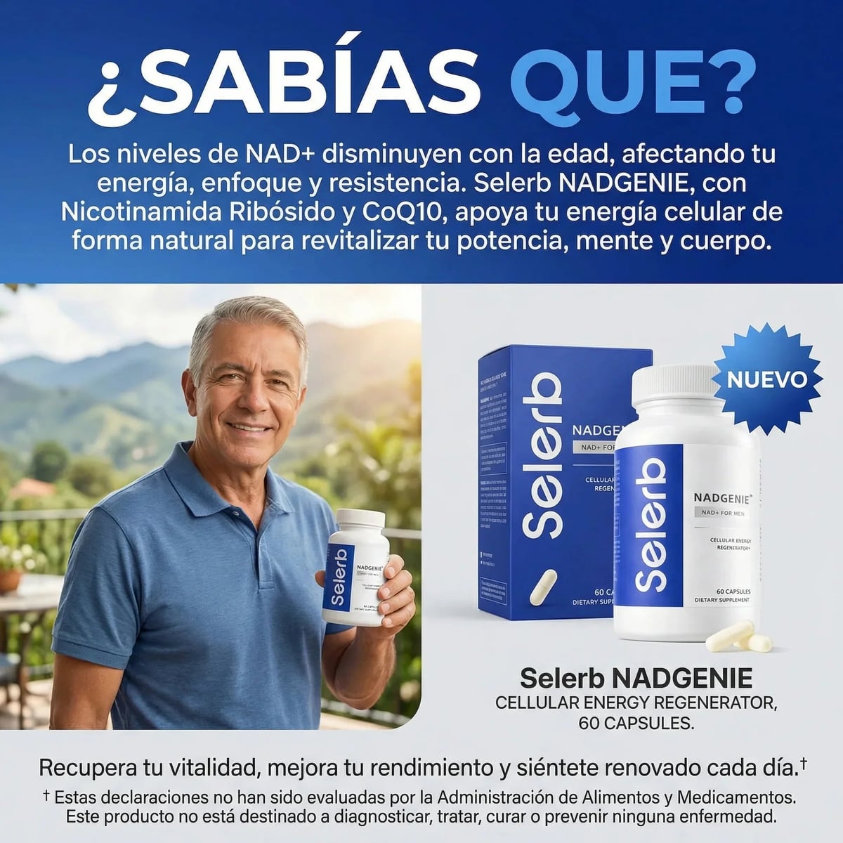 🔥NAD+ SELERB BOOSTER Energía, potencia y vitalidad masculina total💪