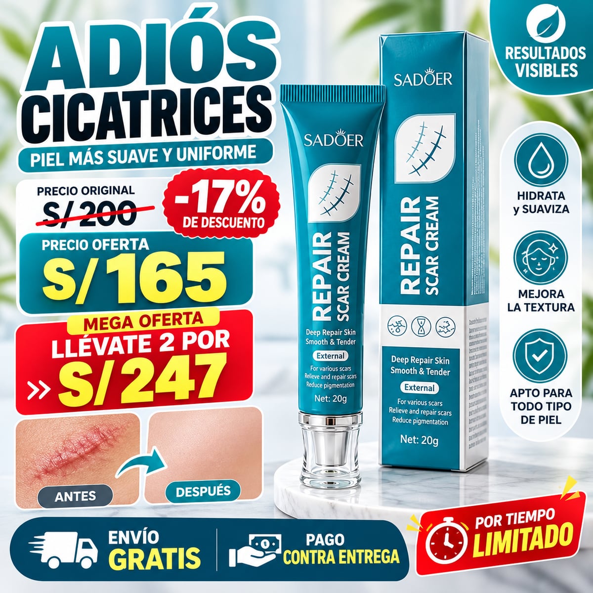 SADOER Repair Scar Cream | Crema para Marcas y Cicatrices