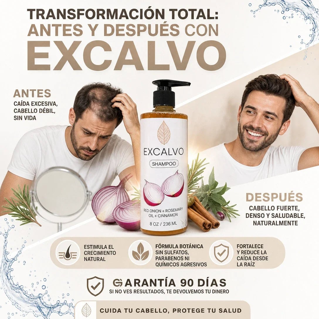 Shampo Excalvo / El poder de la Cebolla Morada: Menos caída, más densidad.