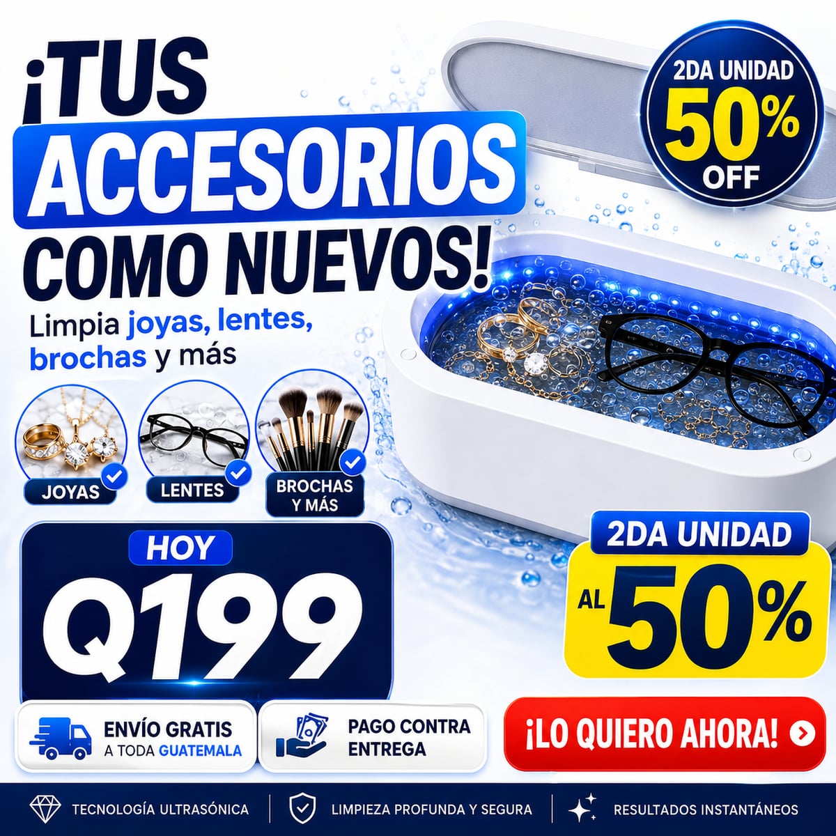 Brillo Profundo™ | Limpiador Ultrasónico para Joyas, Lentes y Más