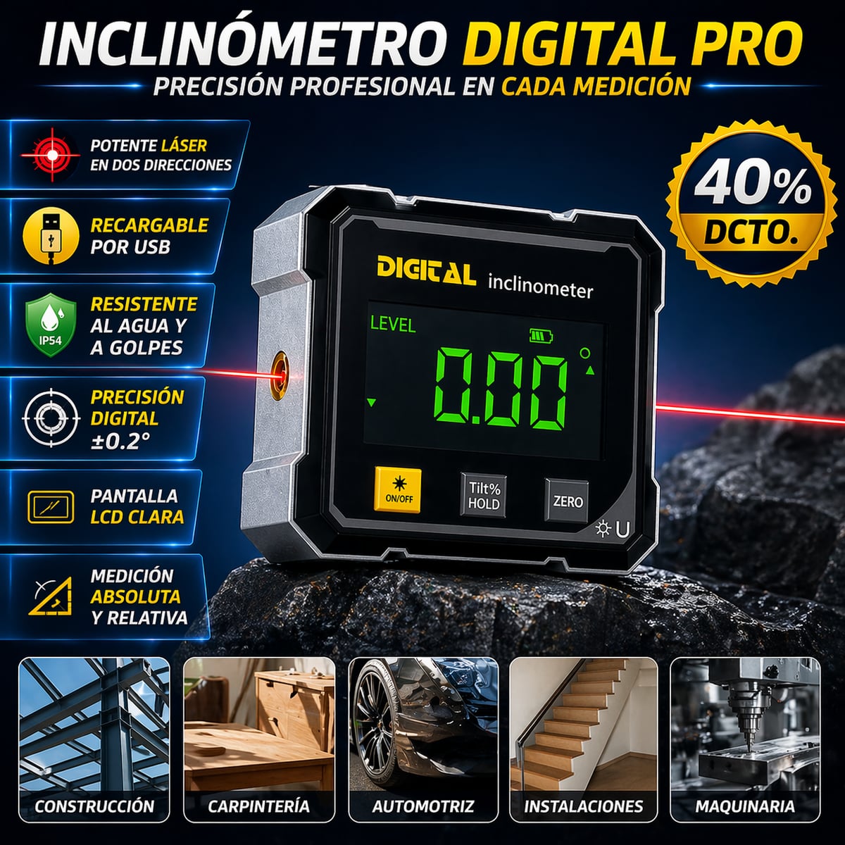NIVEL DIGITAL LASER USB PRO ¡Precisión exacta al instante!