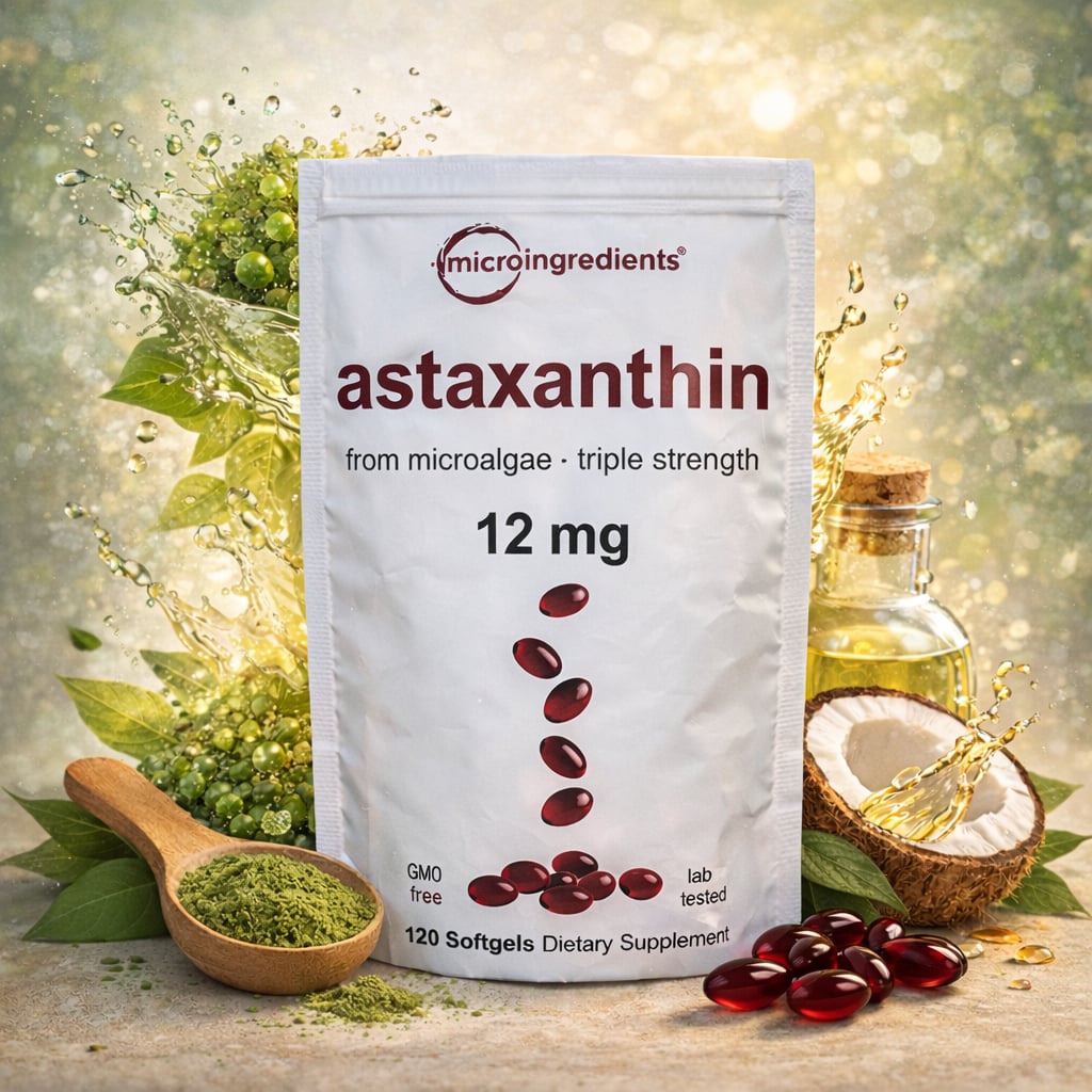 Astaxanthin 12 mg de Microingredients® Cuida tu piel, ojos y células desde hoy con protección antioxidante avanzada