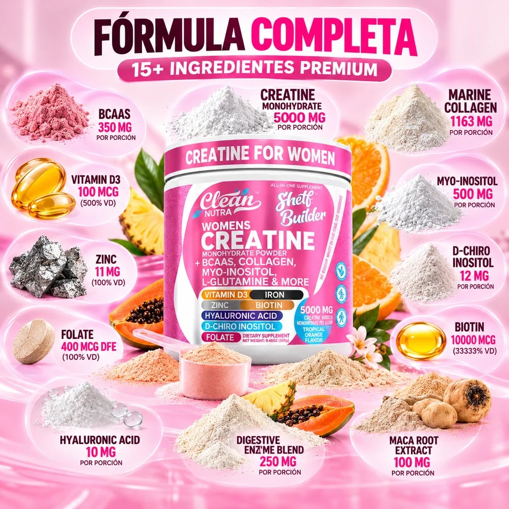 💖💪 CLEAN NUTRA WOMEN CREATINE™ | Creatina Premium para Mujeres💖💪Combate la Fatiga Muscular, Mejorar el Rendimiento y Desarrolla Glúteos Más Fuertes y Tonificados ✨ENVIO GRATIS