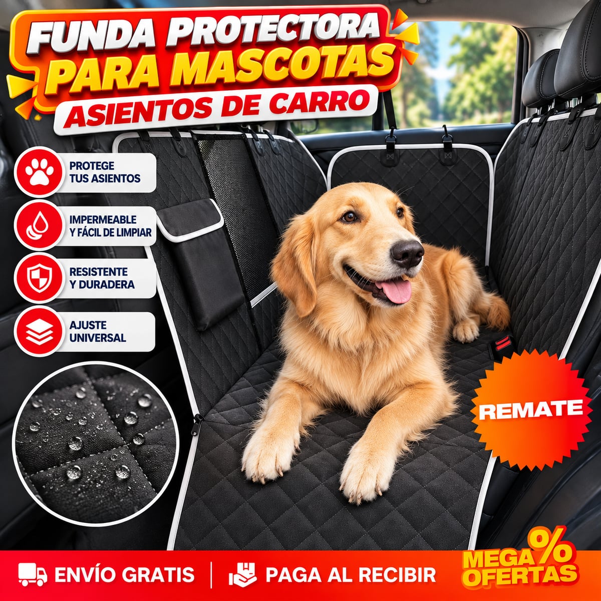 Funda Protectora de Carro para Mascotas – El perro se sube y el asiento queda intacto