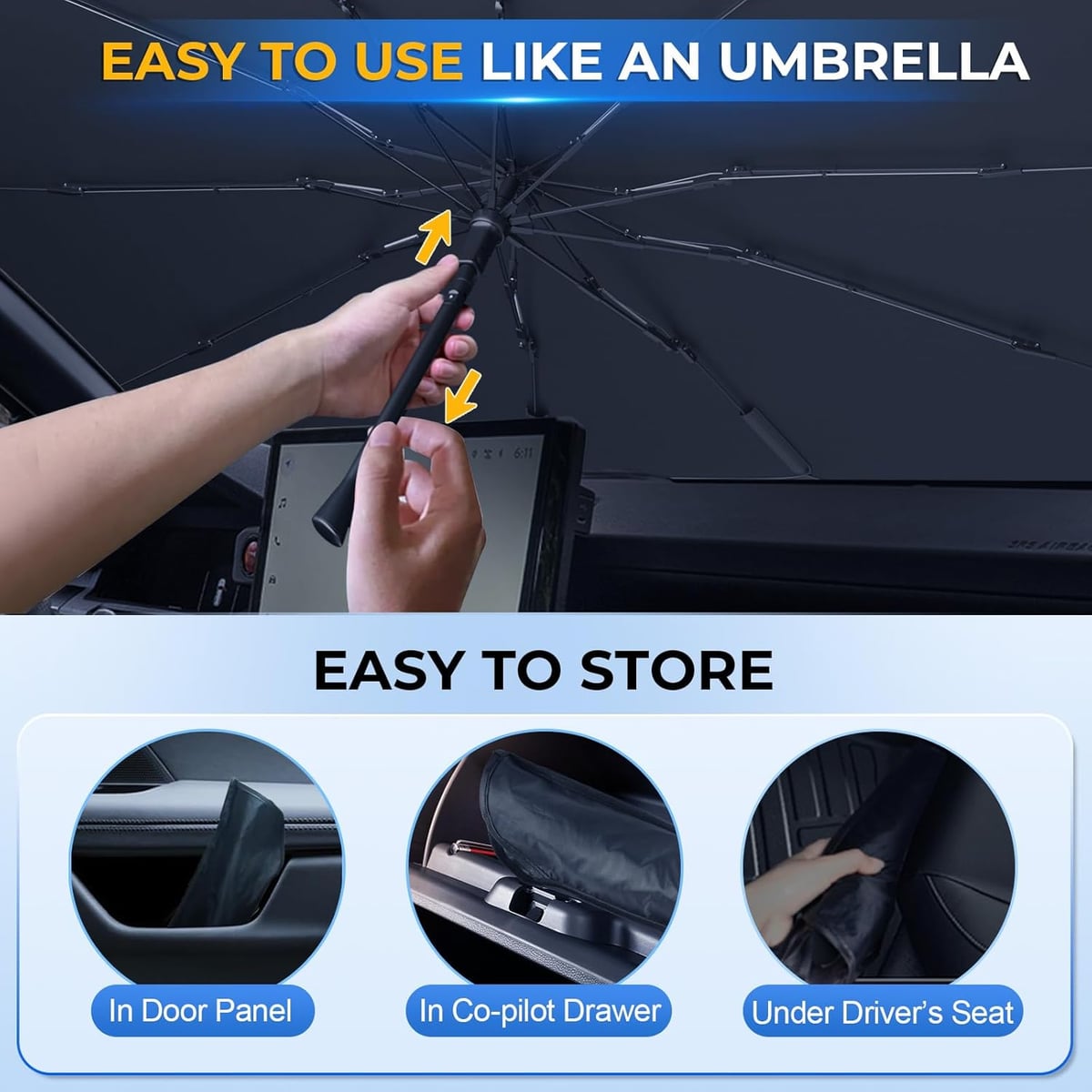 Parasol para parabrisas de coche tipo paraguas
