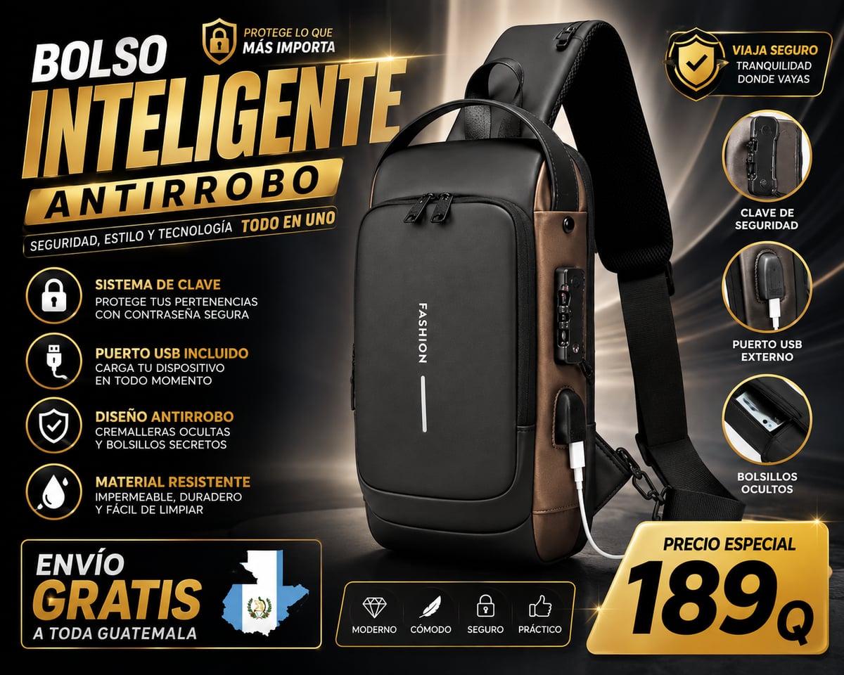 Bolso Inteligente Antirrobo con Puerto Usb y Candado para Colocar Clave Secreta