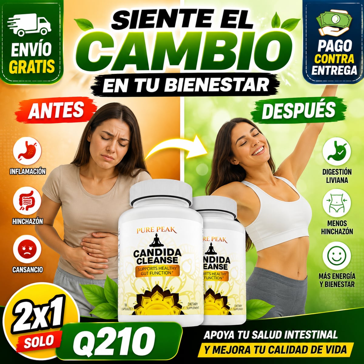 🌿 ¡OFERTA 2X1! Apoya tu bienestar digestivo con Candida Cleanse por solo Q210 🚚✨