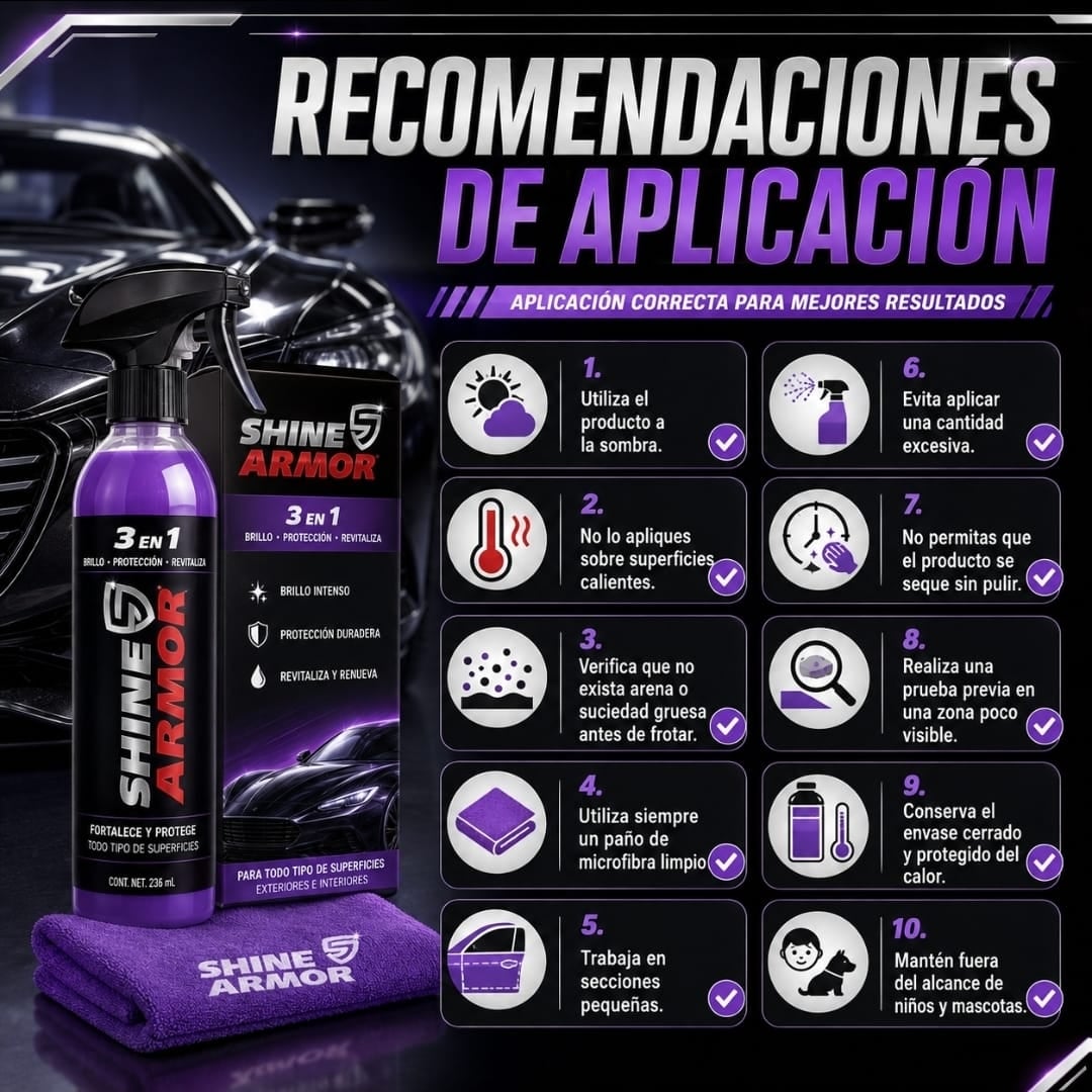 Shine Armor 3 en 1 – Limpia, Brilla y Protege tu Vehículo