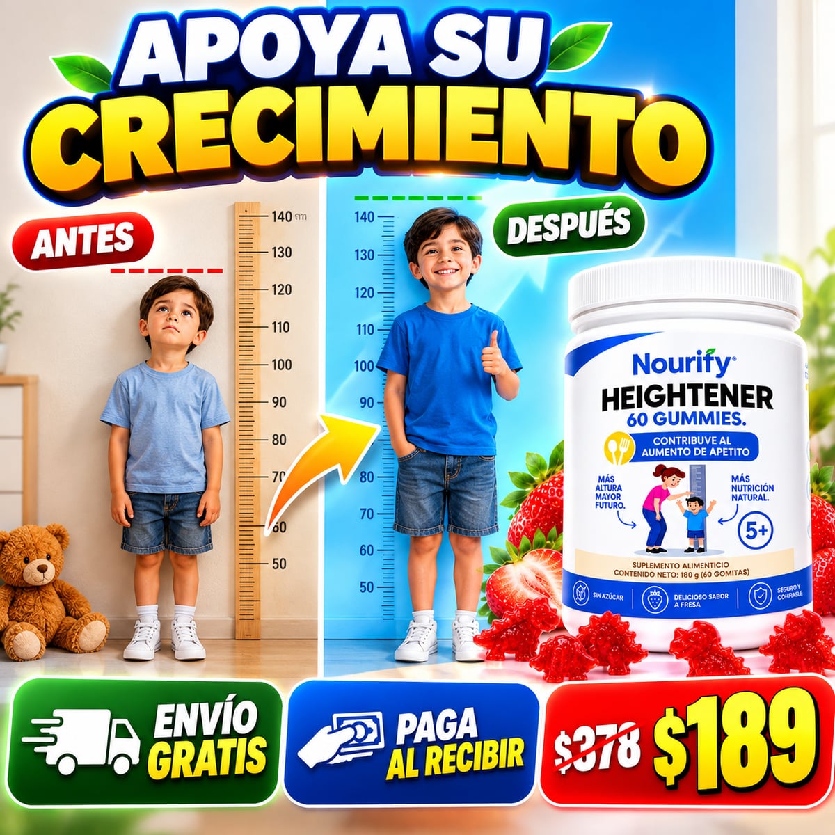 Gomitas Infantiles para el Apetito y Nutrición | Heightener Nourify 60 Gomitas