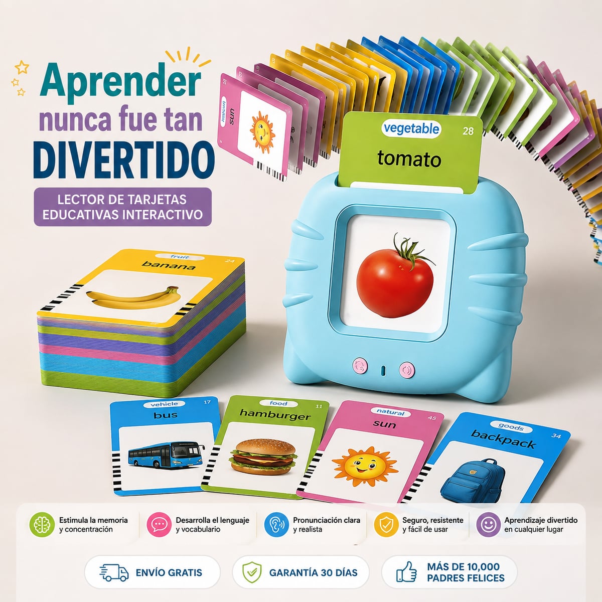 Parlante Montessori para Niños con 224 Palabras + Tarjetas Educativas Interactivas