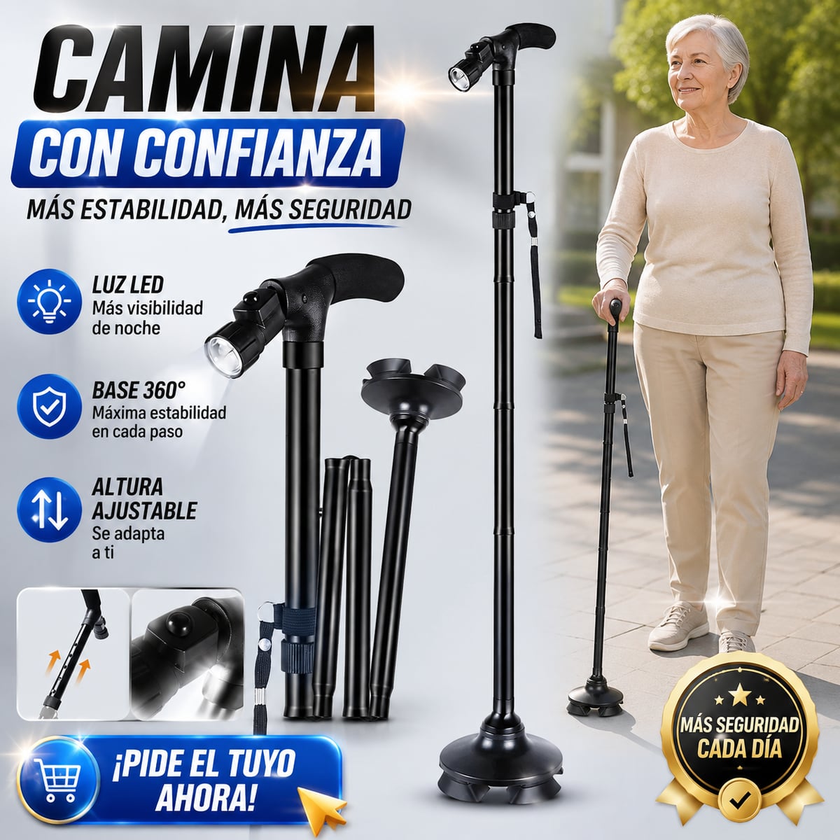 Bastón Plegable Con Luz LED