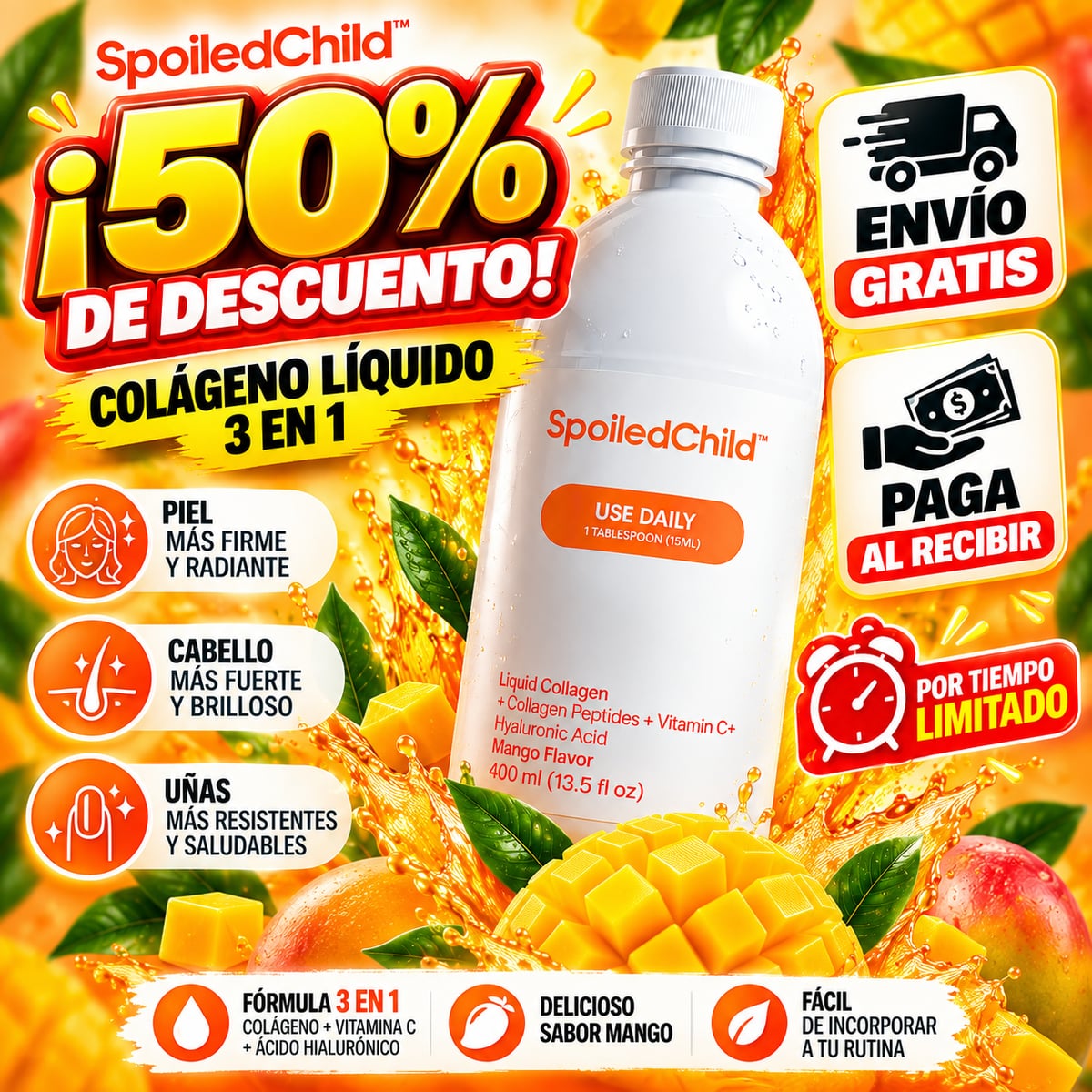 Colágeno Líquido 3 en 1 – Piel, Cabello y Uñas