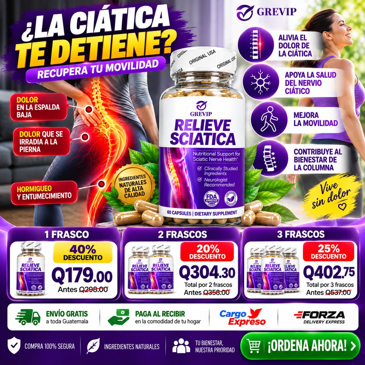 💜🚶 GREVIP RELIEVE SCIATICA: ¡APOYA TU MOVILIDAD Y RECUPERA LA COMODIDAD EN TU DÍA! ✨+ENVIO GRATIS