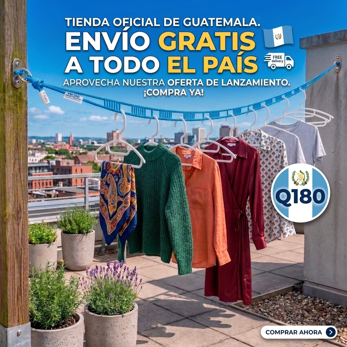 TENDEDERO ANTIVIENTO DE 8 METROS + 10 PINZAS | Mantén tu ropa separada y mejor ventilada