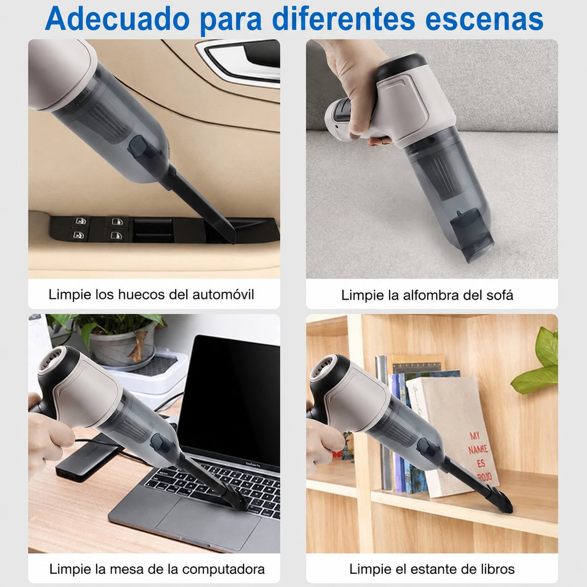 Mini Aspiradora 4 en 1 — Limpia tu auto, escritorio y teclado en segundos, sin cables y sin esfuerzo