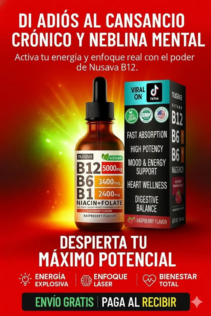 SUPLEMENTO LIQUIDO DE VITAMINA B12 5 en 1 Sabor Frambuesa 60ML + ENVIO GRATIS 🎁