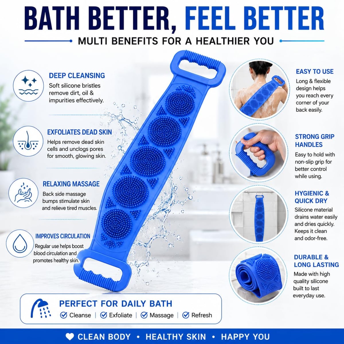 🧼Cepillo de Silicona para Espalda - Exfoliante Corporal para Baño con Cerdas Suaves + Envio Gratis