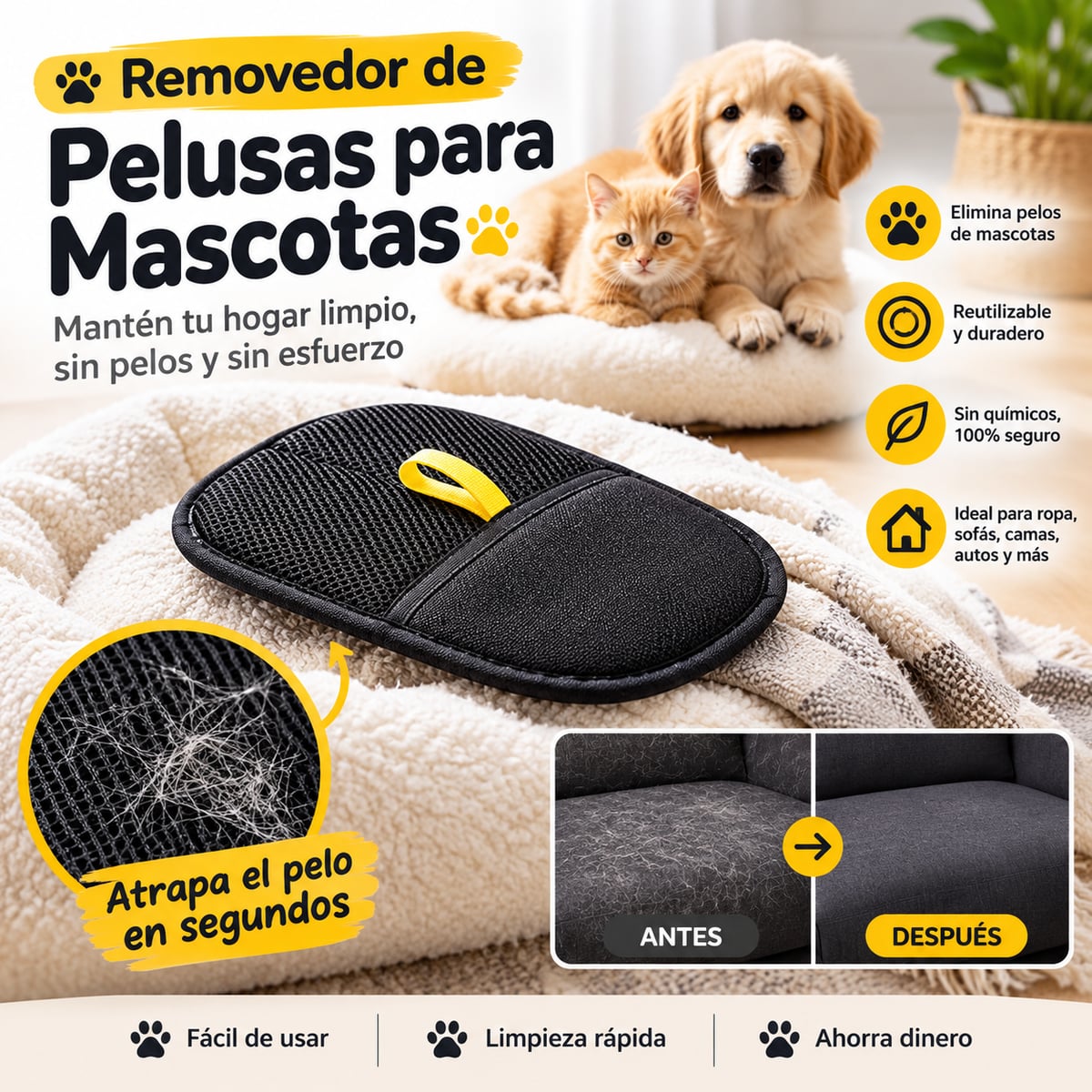 Guante Electroestático Quita Pelos Y Pelusas 🐶🐱