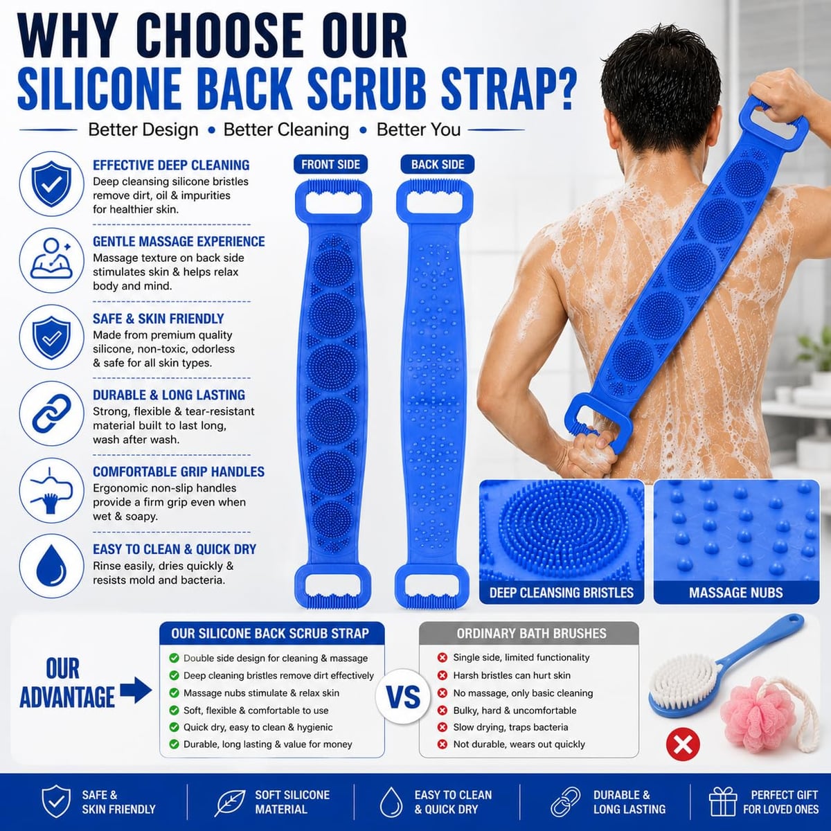 🧼Cepillo de Silicona para Espalda - Exfoliante Corporal para Baño con Cerdas Suaves + Envio Gratis