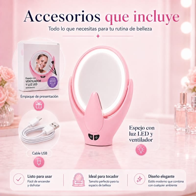 🪞💄Espejo Con Luz LED y Ventilador Integrado+ ENVIO GRATIS