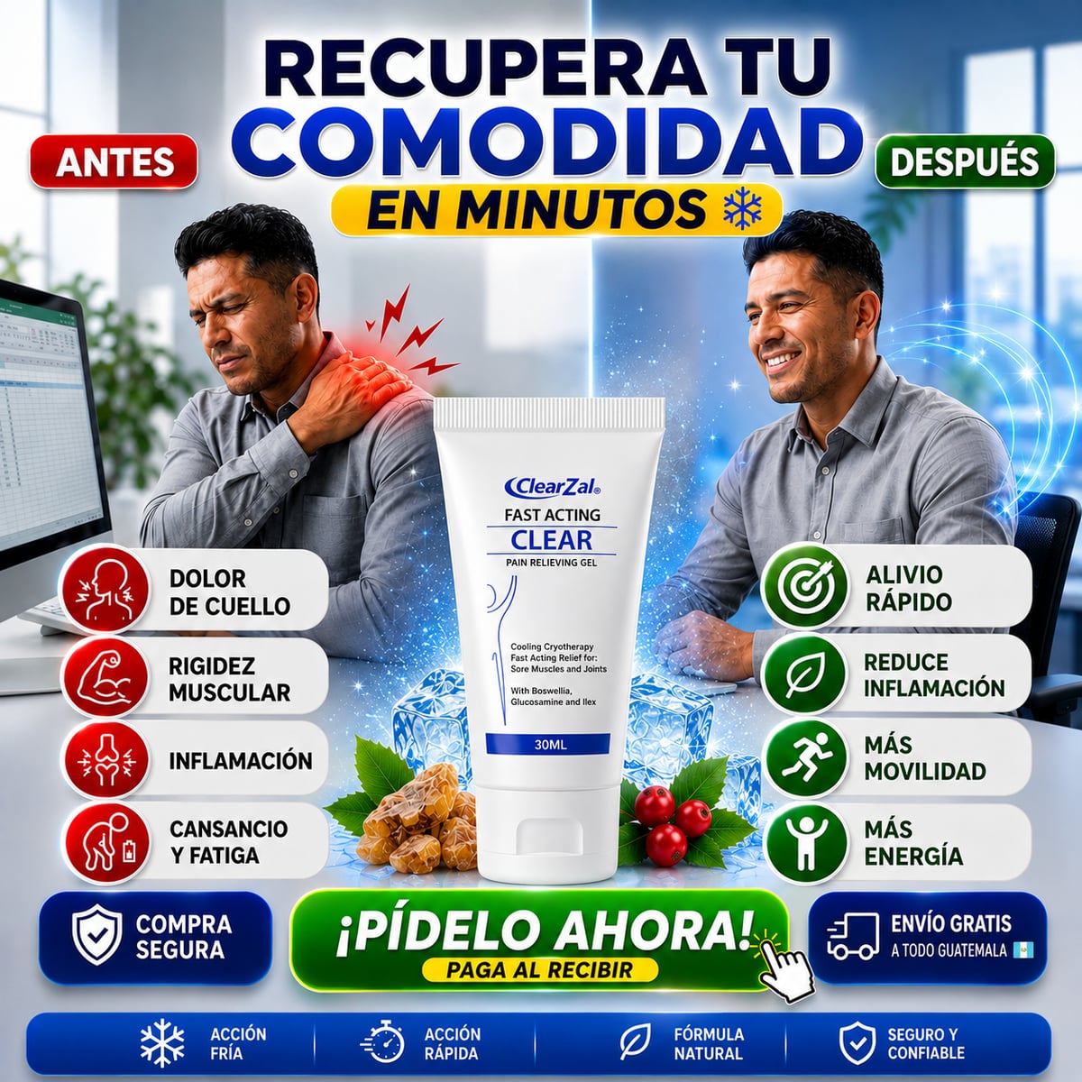 2x1 ClearZal Gel 30ml  - Alivia dolores musculares y articulares