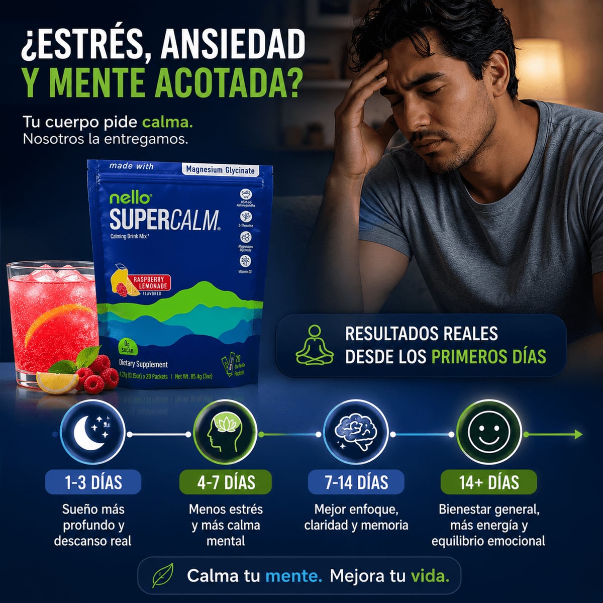 SuperCalm Nello® Fórmula Avanzada para la Calma y Manejo del Estrés, empieza hoy mismo