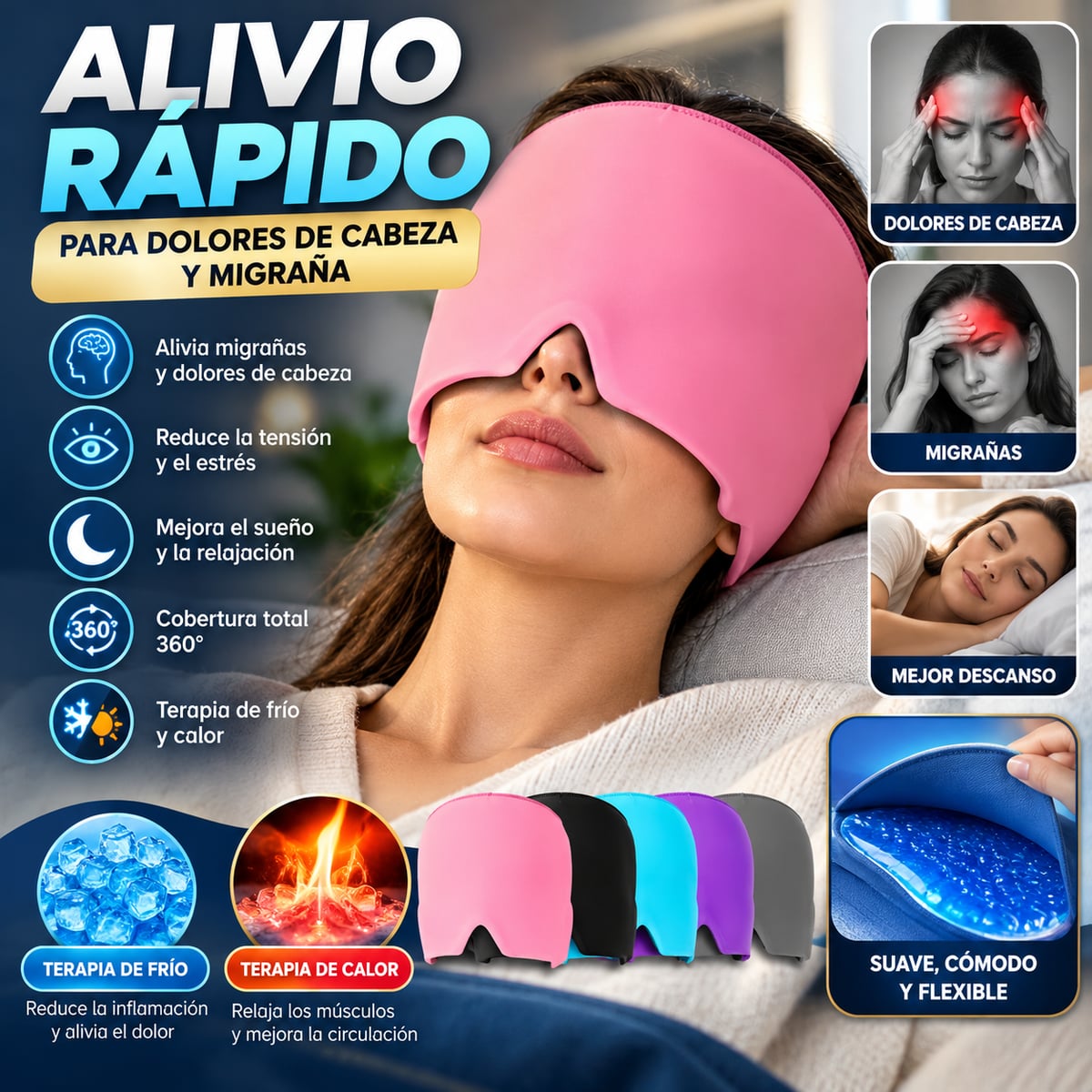 🔥PROMO 2x1💆GORRO TERAPEUTICO ANTIMIGRAÑA🔥CUANDO EL DOLOR DE CABEZA INTERRUMPE TU DÍA! Descubre una Forma Práctica de Encontrar Confort y Relajación🧊 ENVIO GRATIS