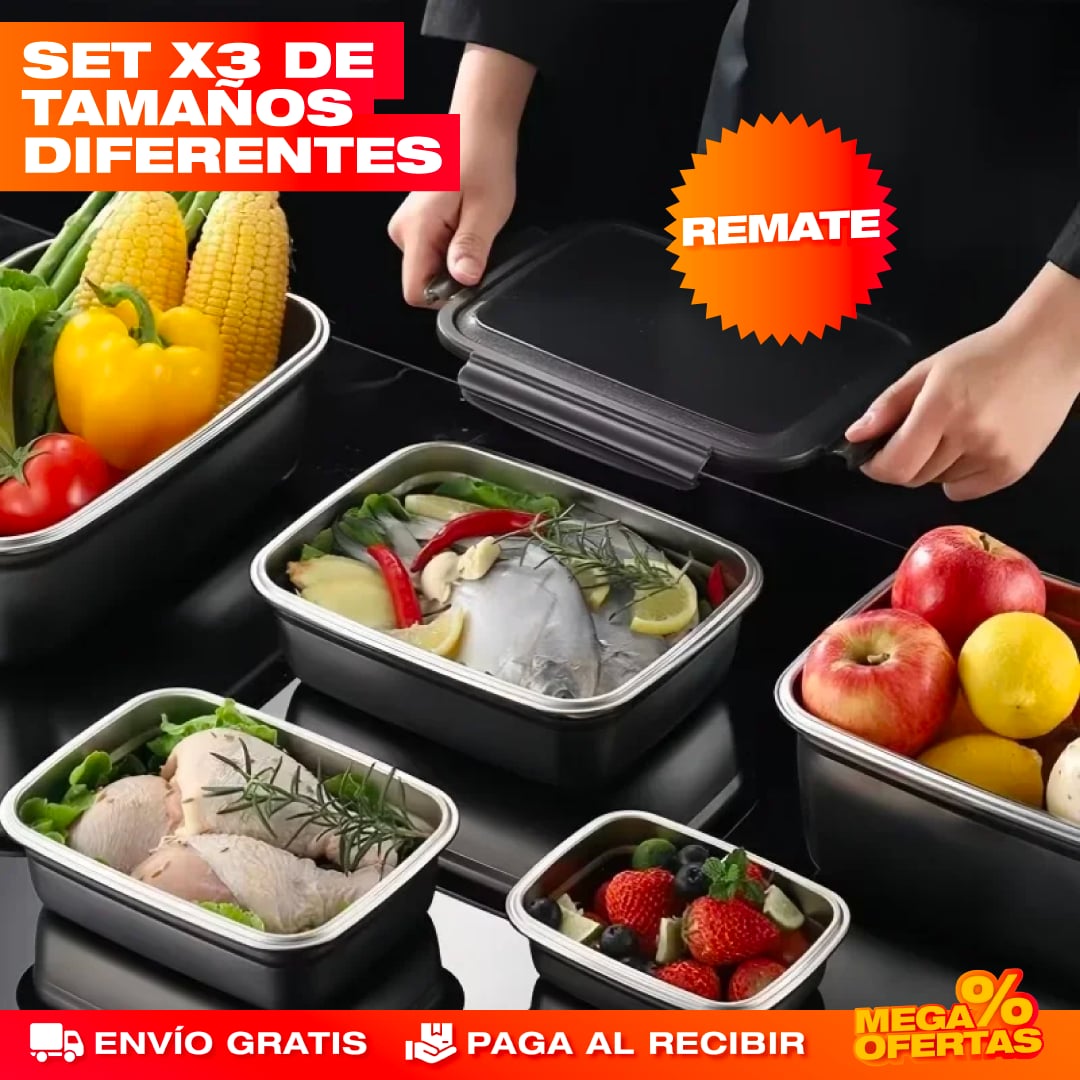SET X3 RESCIPIENTES HERMÉTICOS ACERO INOXIDABLE