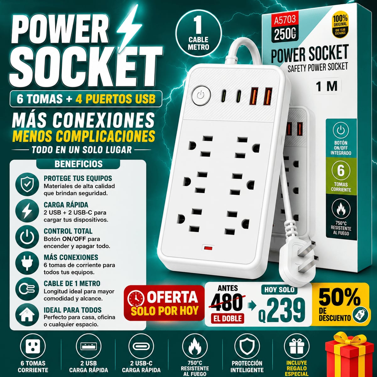 Extencion MultiPower 2500W 10 en 1