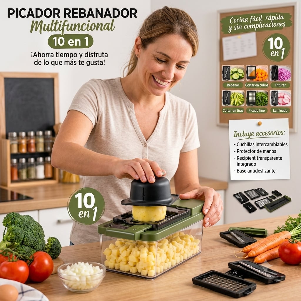 PICADOR 10 EN 1 MULTIFUNCIONAL Multiples Moldes para rallar, cortes en cubos, juliana y mucho más