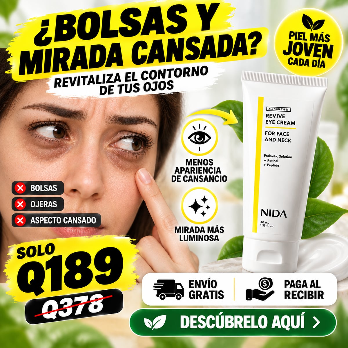 NIDA Revive 40 ml — Crema con Retinal y Péptidos para Ojos, Rostro y Cuello