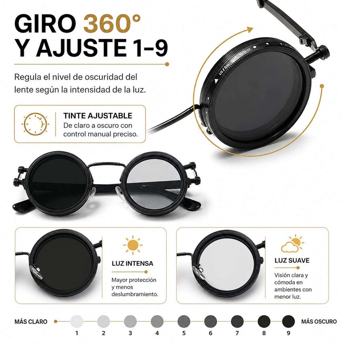 Gafas de sol con tinte ajustable