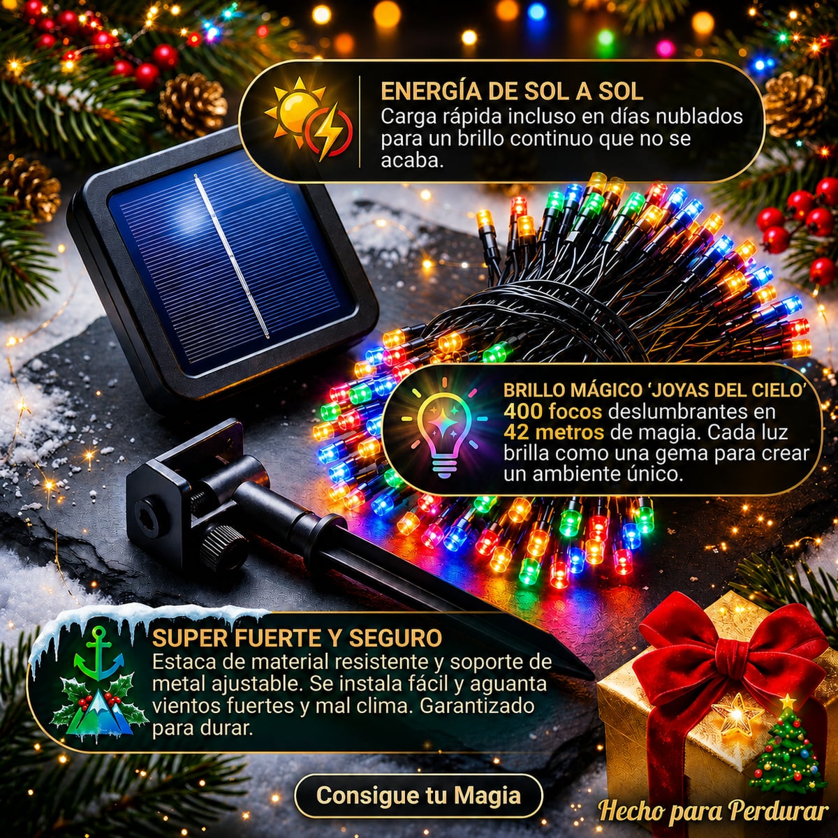 Luces Navideñas con Panel Solar