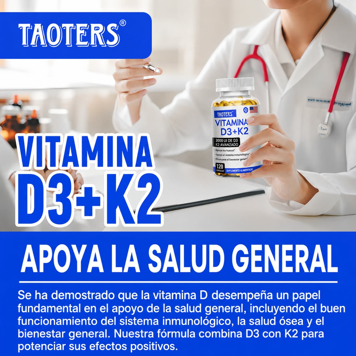 Vitamina D3K2 - Mejora la Inmunidad - Favorece la Salud Ósea y Articular y La Salud Dental + ENVIO GRATIS