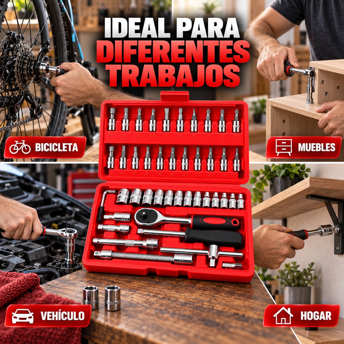 🔧 Tu Próximo Aliado para el Hogar, el Taller y el Automóvil: Kit Compacto de 46 Piezas