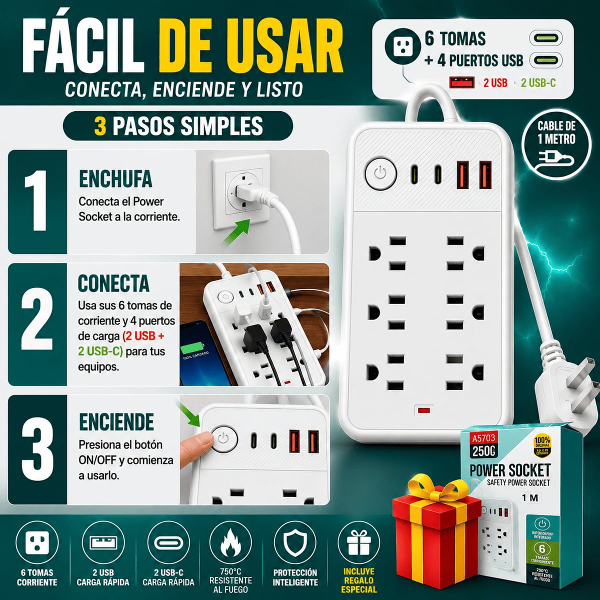 Extencion MultiPower 2500W 10 en 1