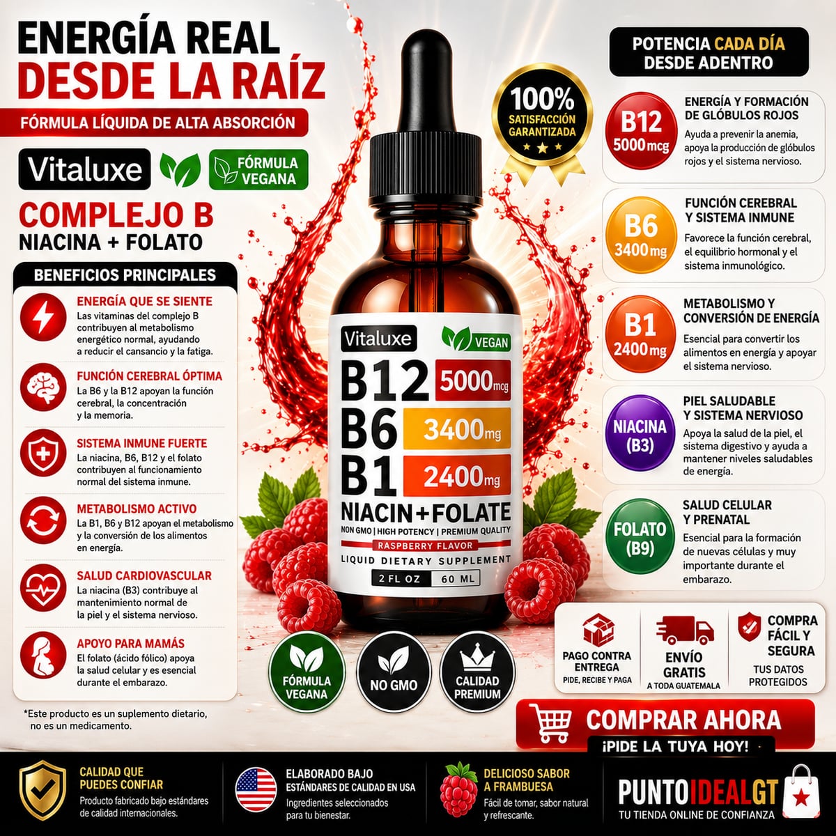 Vitamina B12 5000 mcg en Gotas Nusava – Complejo B Líquido Alta Potencia 2 frascos