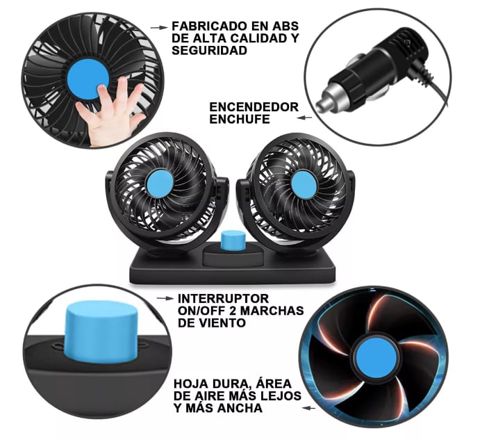 Ventilador Doble Para Auto Para Asiento Delantero/Trasero - Ventilador Esencial Para Pasajeros Con Regulación De Velocidad + ENVIO GRATIS