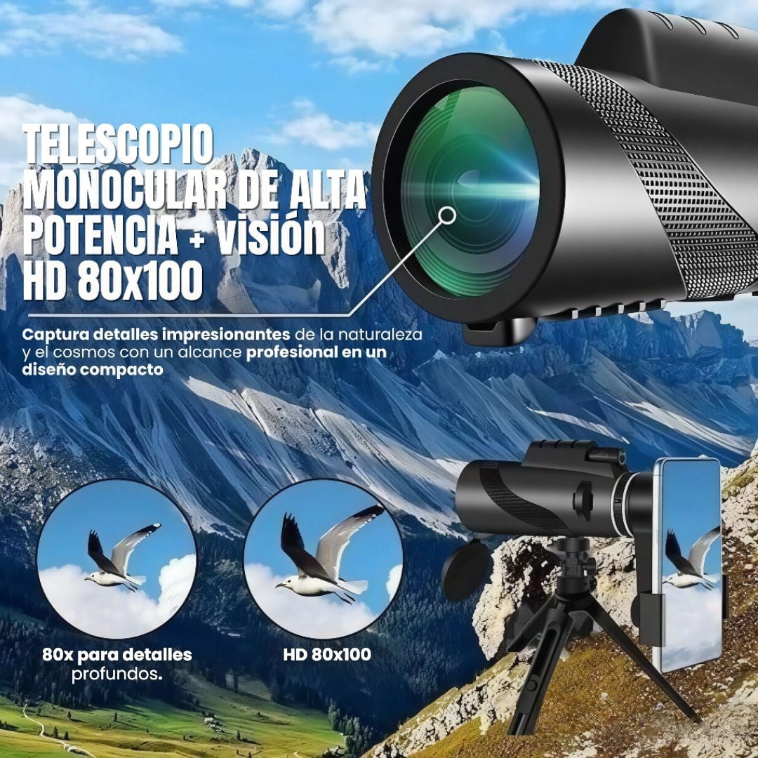 TELESCOPIO MONOCULAR DE ALTA POTENCIA Visión HD 80x100 para exploración extrema🔭